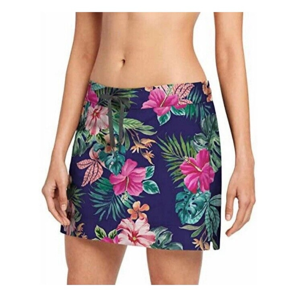 Speedo Women's Swim Skort XL Floral Peacoat Stretch Woven UPF 50+ Activewear NWT